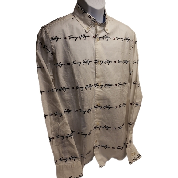 Tommy Hilfiger Spell Out Button Down Shirt White Small NWOT - Picture 2 of 10